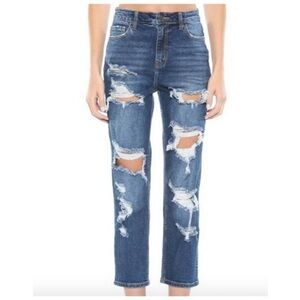 NWT CELLO high rise destroyed straight leg light blue jeans SIZE 7